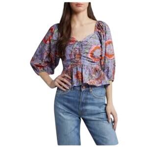 Cleobella Organic Cotton Floral Print Peplum Brenna Blouse Cottagecore Boho, L